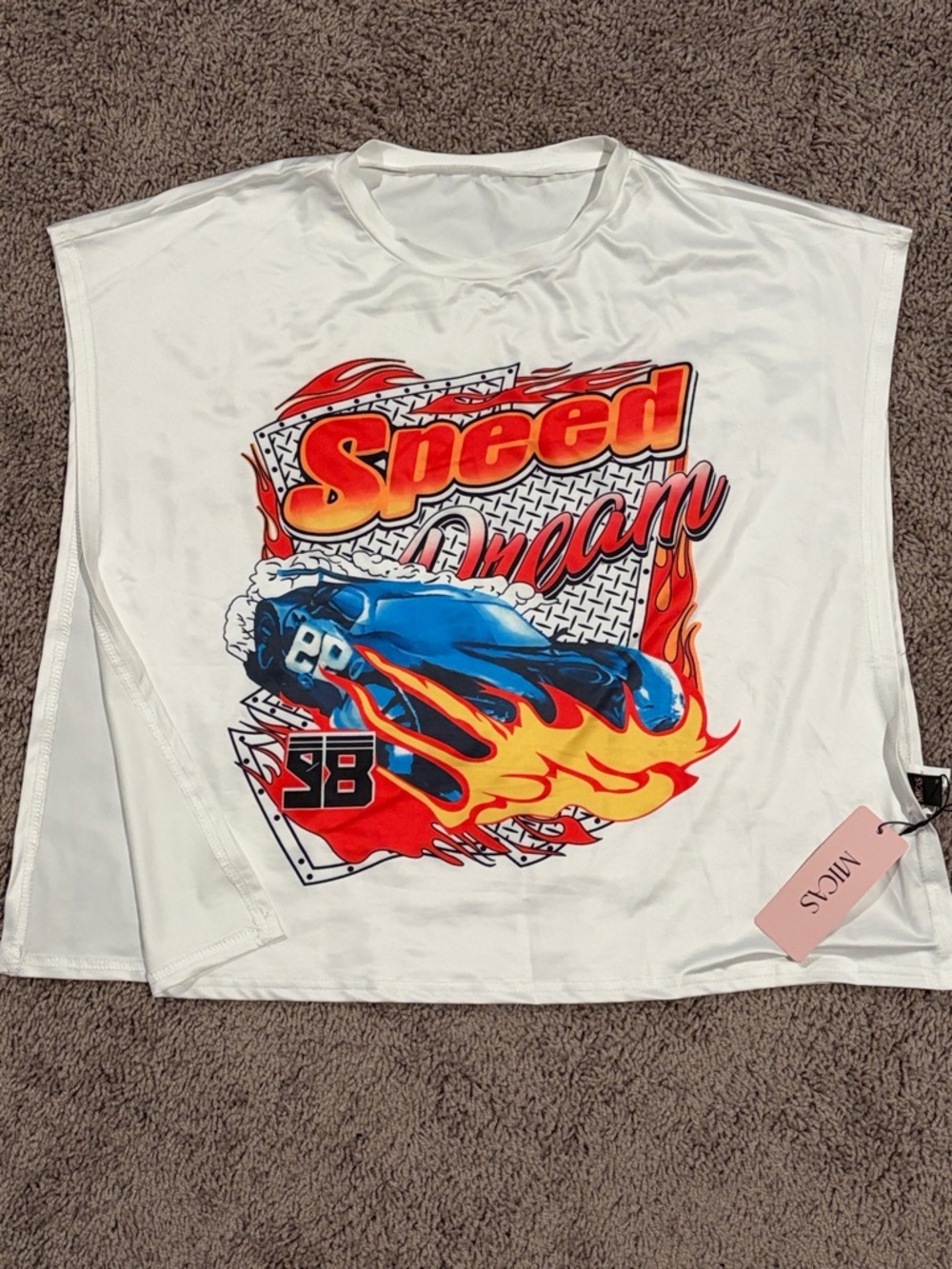 White "Speed Dream" Graphic Tank Top for Kids